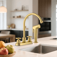 thumbnail image 3 of APPASO Gold Kitchen Faucet with Side Sprayer, 2-Handle High Arch SUS304 Stainless Steel Kitchen Faucet with Pull-Out Side Spray for RV Laundry Utility Bar, 8-in 4-Hole Installation, 3 of 16