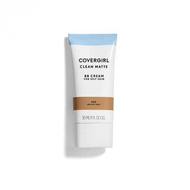 COVERGIRL Clean Matte BB Cream For Oily Skin, 550 Medium Deep, 1 fl oz, Oil-Free Finish BB Cream, BB Cream Foundation, No Clogged Pores, Evens Skin Tone and Hides Blemishes, Water Based Foundation