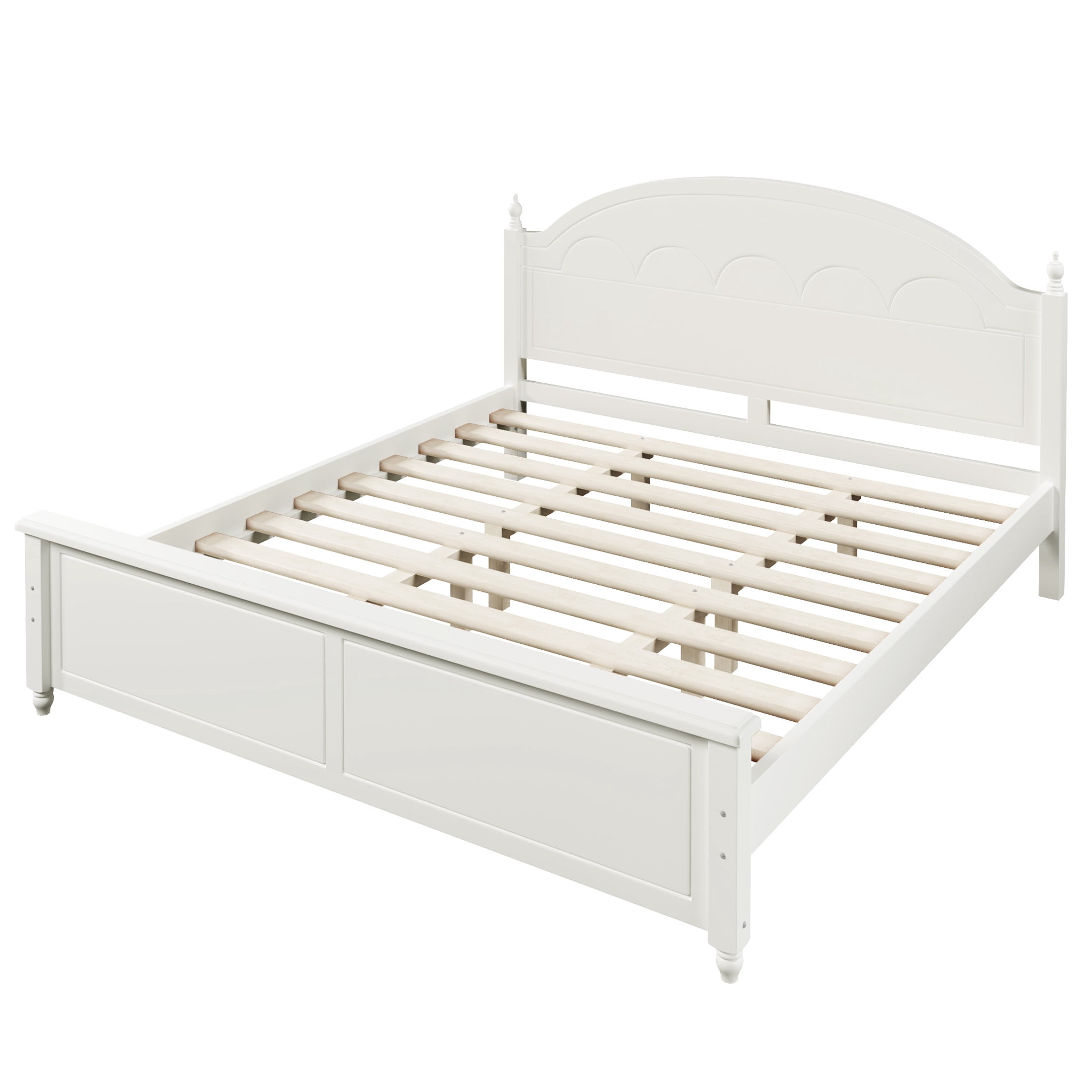 Noble House Alver King Size Wooden Bed Frame with Classic Arched Headboard, Modern Timeless Design, White
