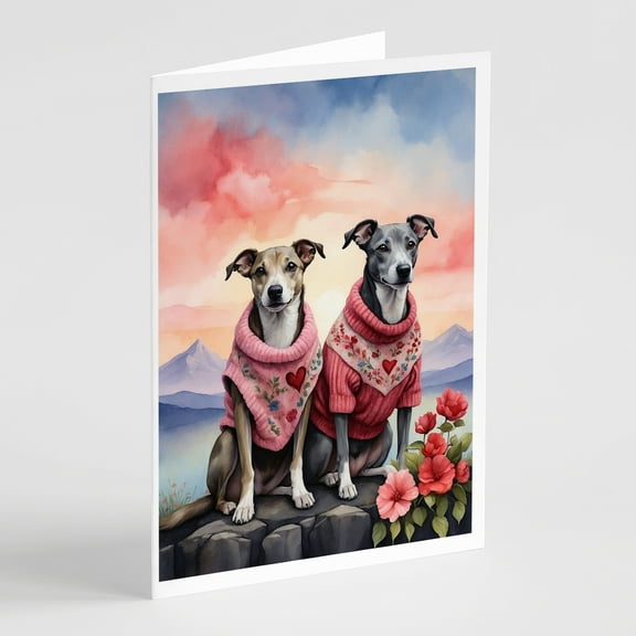 Whippet Two Hearts Greeting Cards Pack of 8 7 in x 5 in