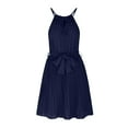 thumbnail image 4 of IROINNID Wedding Guest Dresses for Women Evening Night Formal Fall Dress Summer Halter Sleeveless Pleated Cocktail Party Beach Mini Dresses Elegant Sheath Dress,Navy, 4 of 8