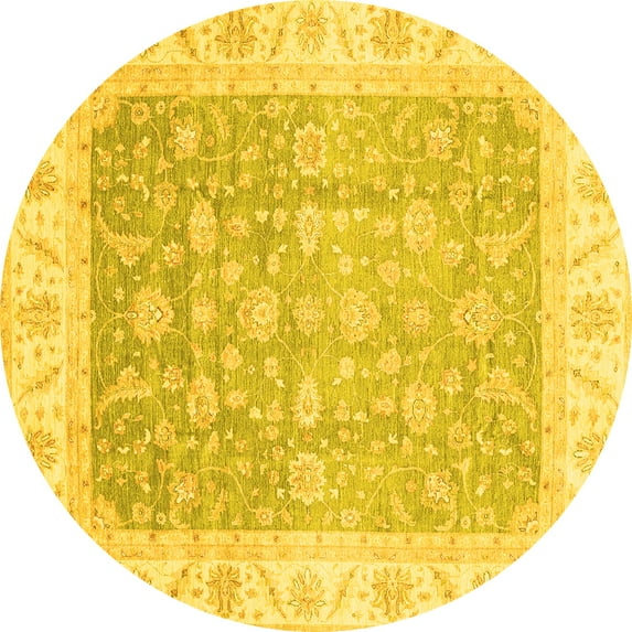 Ahgly Company Indoor Round Oriental Yellow Traditional Area Rugs, 6' Round