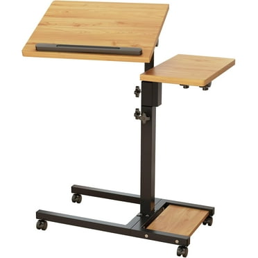 Mobile Height Adjustable Laptop Desk with Mouse Pad, Portable Laptop Desk Rolling Tiltable Table with Small Side Table for Couch,Rolling Computer Stand