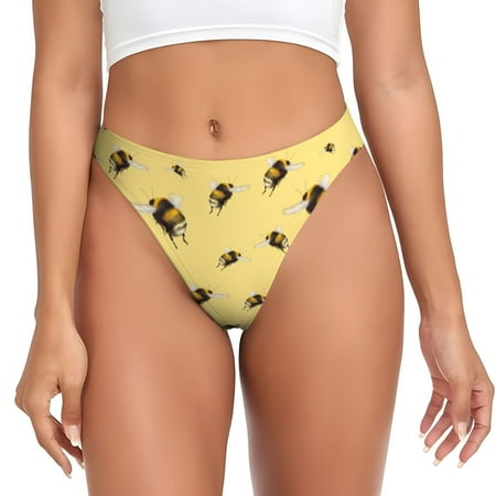 Thongs for Women - funny bumblebees yellow No Show Seamless Womens Thongs Underwear  Stretch G String Thongs for Women  Ladies Breathable Kawaii Thong Bikini Panties Briefs