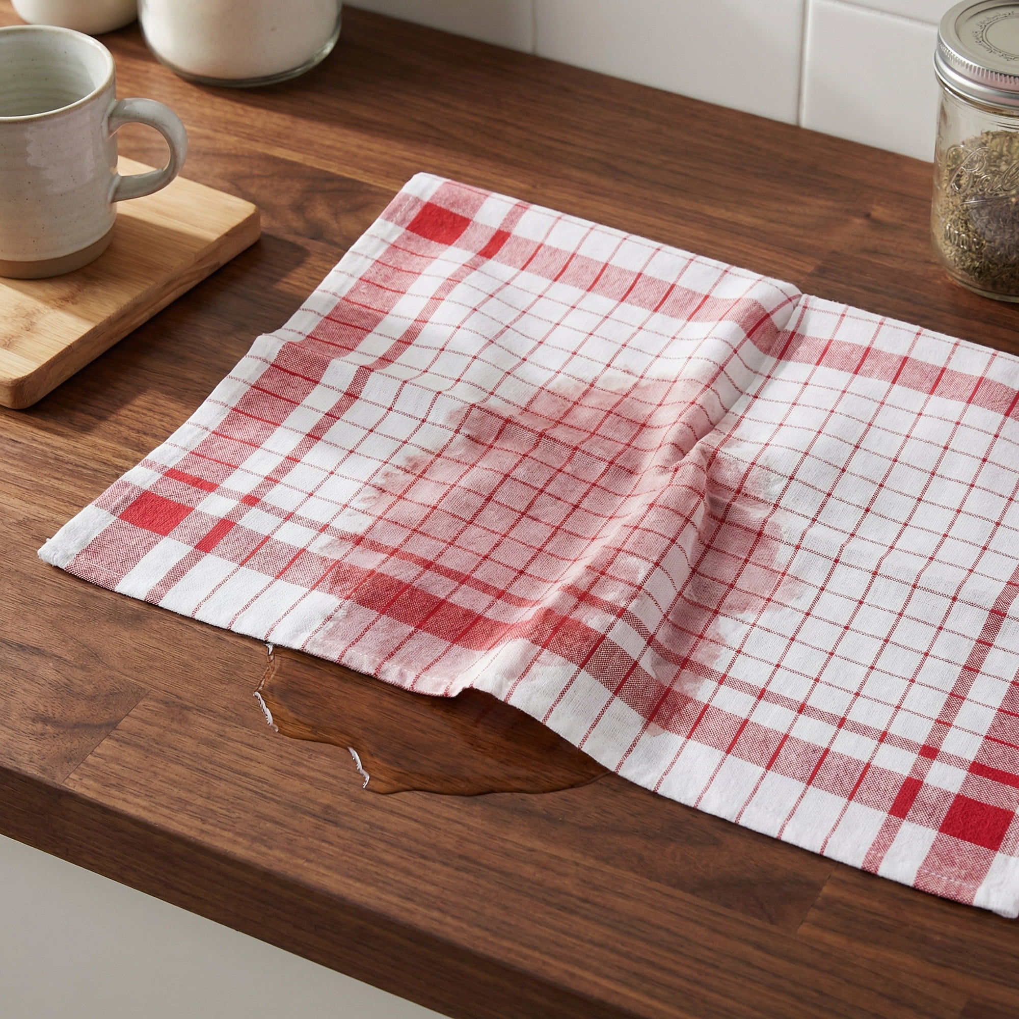 Unique Bargains 2Pcs Plaid Absorbent Quick-Drying Kitchen Towels Red 28" x 16"