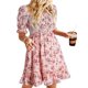 thumbnail image 3 of Vestido Informal de Verano para Mujer, Corta, Cuello Cuadrado, Fruncido, Estilo Bohemio, Floral, Minivestido Fluido de Corte A Rosa L, 3 of 8