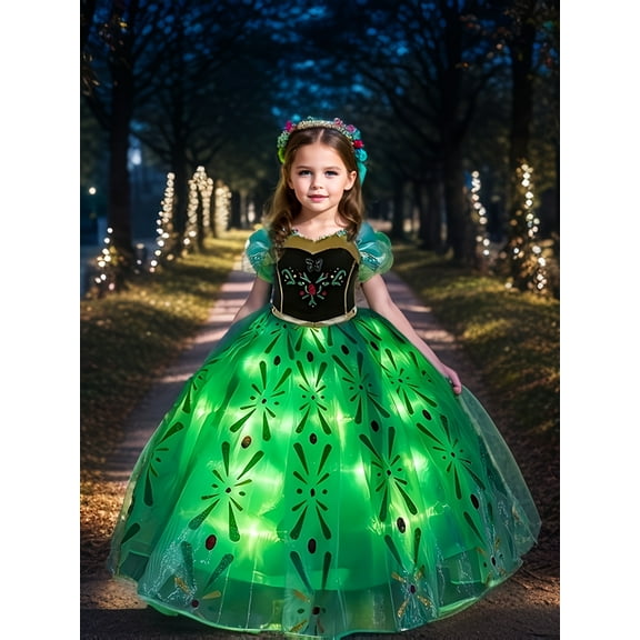 Girls' Christmas Halloween Birthday Party Special Holiday LED Light-Up Dress Color-Block Hot-Selling Evening Party Dress