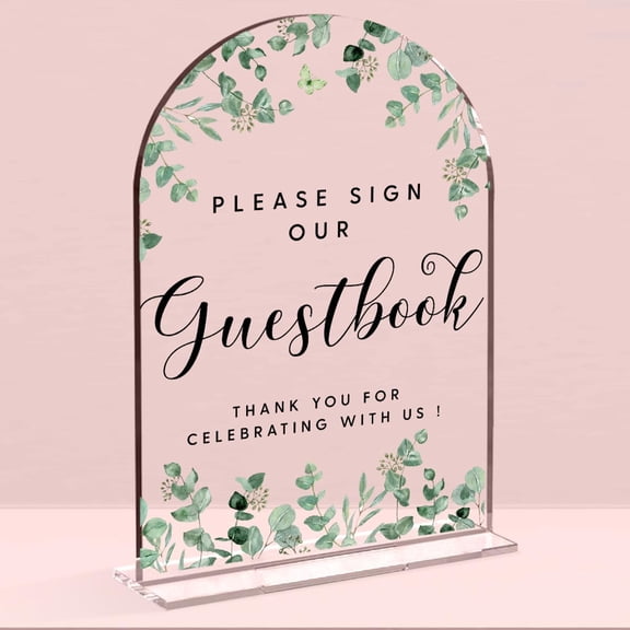 Wedding Sign Photo Guest Book Sign,5 x 7 Inch Arch Acrylic Sign, Wedding Sign for Ceremony and Reception, Wedding Decoration, Wedding Supplies (Foliage)