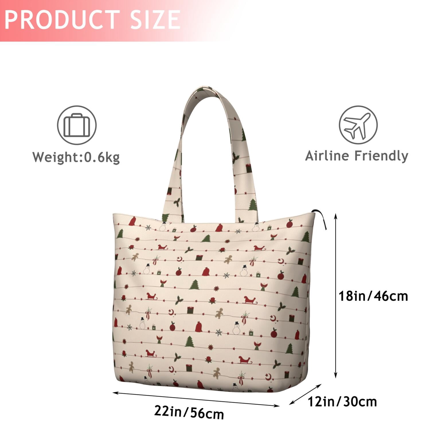 Beige Christmas Decoration Pattern Travel Tote Bags for Women Carry On,Large Weekender Bags for Women Travel,Multi Functional Duffle Bag for Work,Shopping,Sports