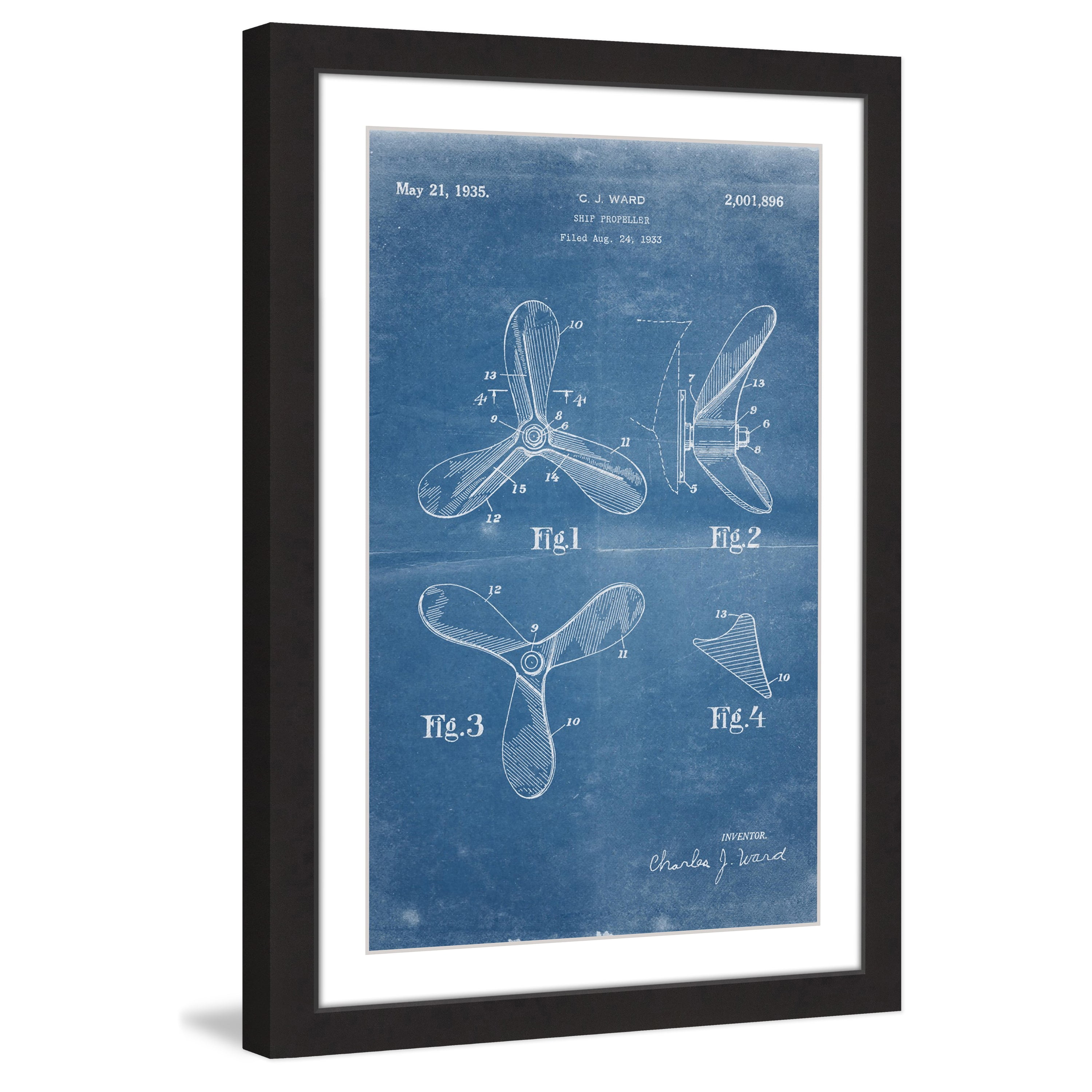 "Ship Propeller 1933 Blueprint" Framed Painting Print