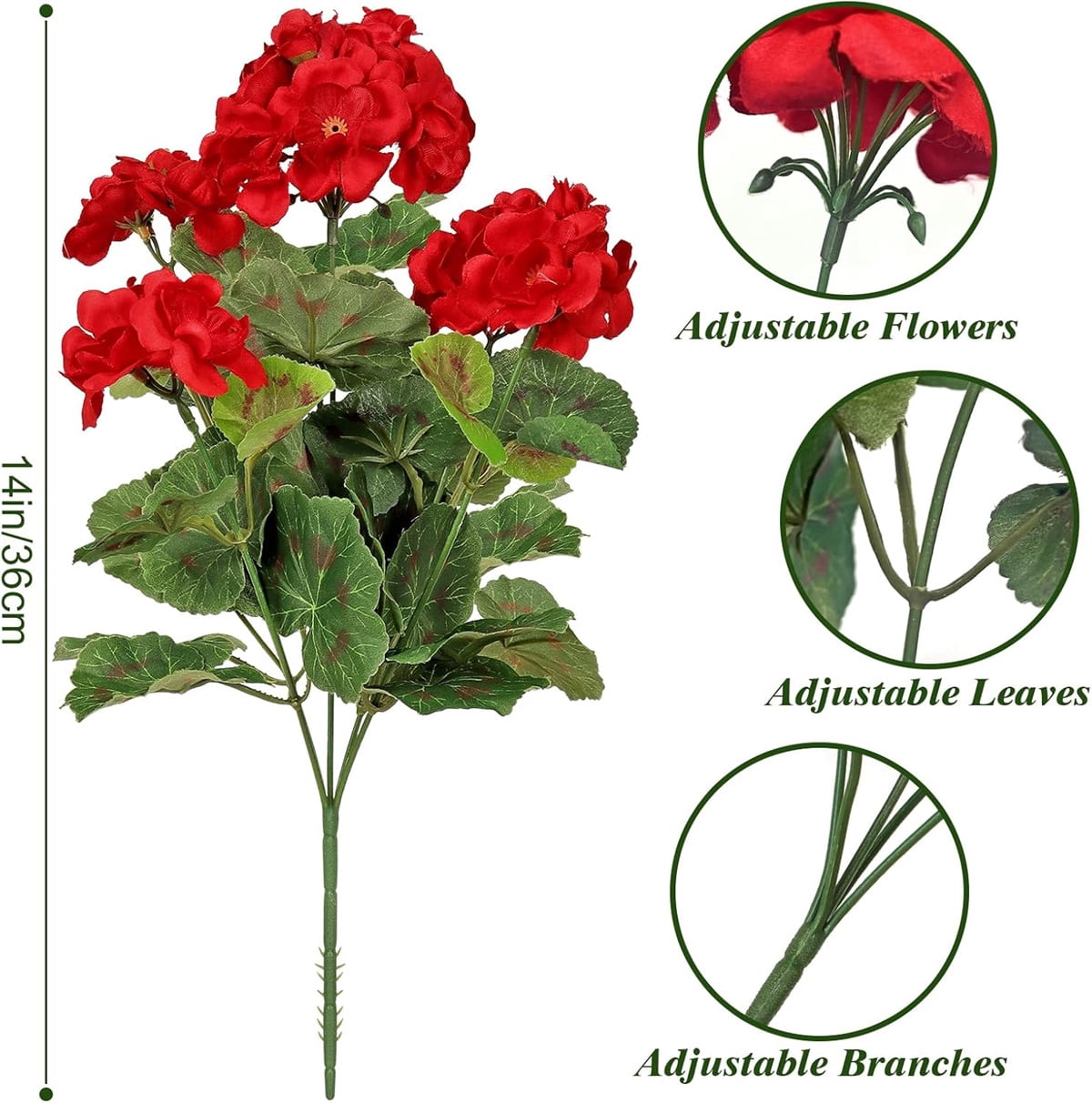 Tutuviw 12 Bunches Artificial Geranium Silk Flower Bush Red 14 in Faux Geranium Flowers Outdoor UV Resistant Garden Plants Faux Flower for Planters Front Porch Garden Fountain Window Box Decor