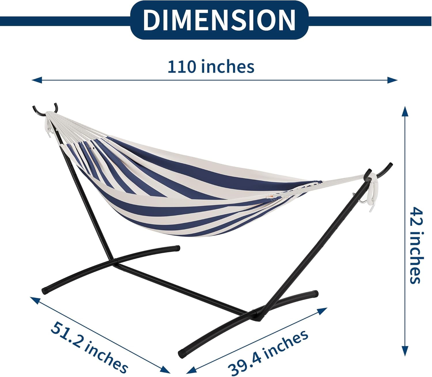 Double Hammock with Foldable Steel Stand and Carrying Bag, Portable Freestanding Hammock for Indoor & Outdoor Use, 450 lbs Capacity, Ideal for Garden, Patio, Camping, Beach, Blue