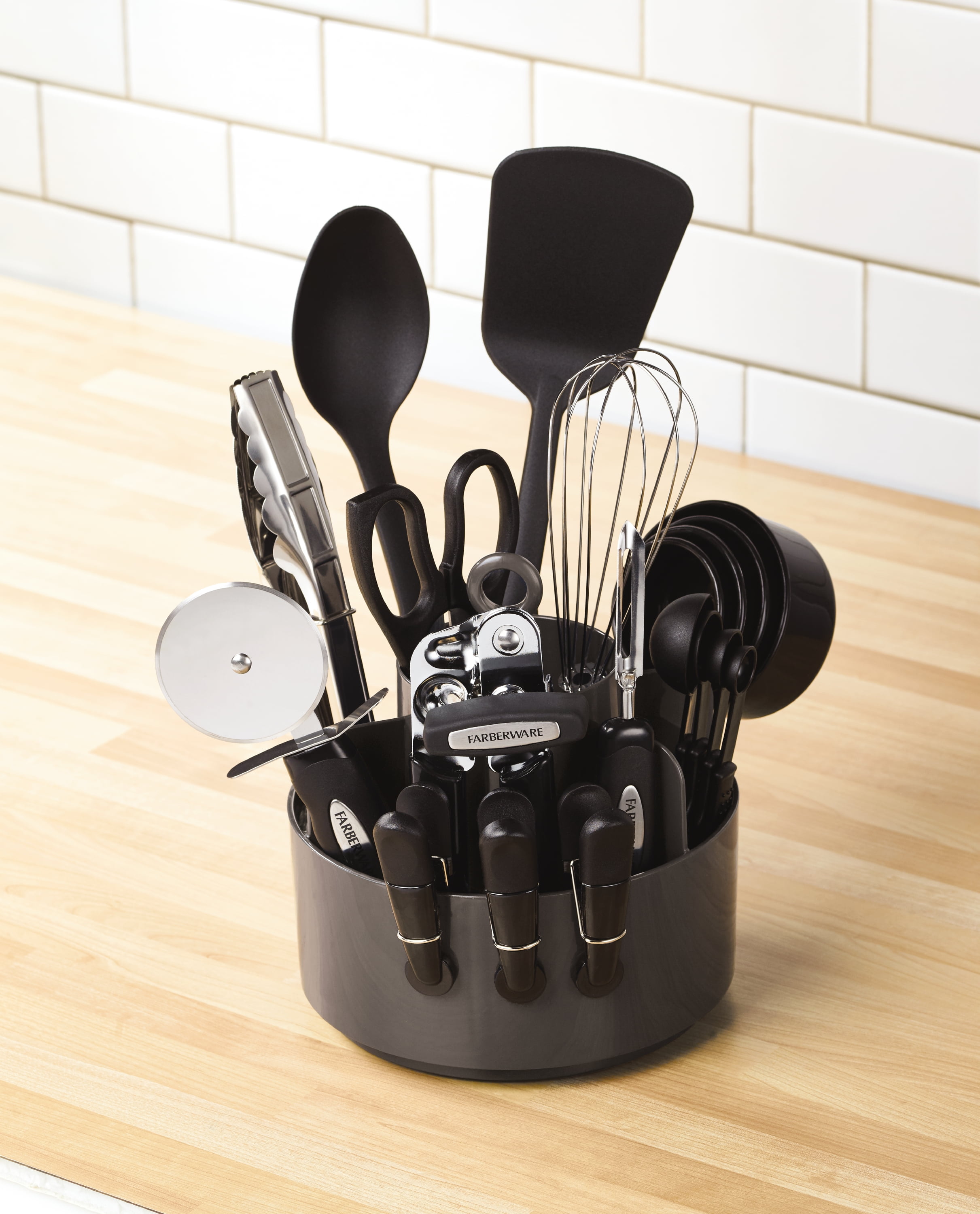 Farberware Colorworks Black Kitchen Utensils Caddy Set 20