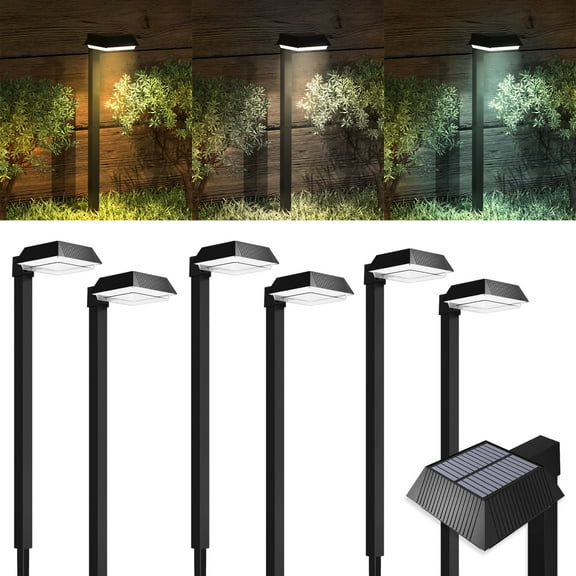Sunco 6 Pack 2W Solar Sidewalk Dusk to Dawn Outdoor Backyard Walkway Garden Driveway Landscape Waterproof Patio Yard Lawn Super Bright Path Lights, 100 Lumens, 3CCT 3000K/5000K/7000K, Non-Dimmable