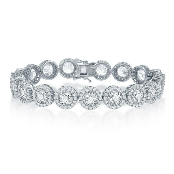 925 Sterling Silver Rhodium Plated/Gold Plated/Rose Gold Plated Round Halo 10mm Cubic Zirconia 7.5" Bridal Engagement Linked Bracelet