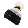 thumbnail image 2 of Jessica Simpson Women's Striped Faux Fur Pom Beanie Hat, 2 of 5