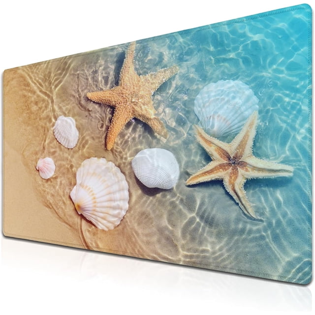 Large Mouse Pad Palm Starfish Seashell Full Desk Gaming Mouse Pads NonSlip Rubber Base Perfect for Summer Beach Vibes at Work, Game, or Home (35.4"x15.7)