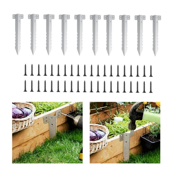 Colaxi 10 Pieces Railway Sleepers Brackets Wood Fence Post Support Corner Post Garden Beds Easy Installation Landscape Edging Stakes