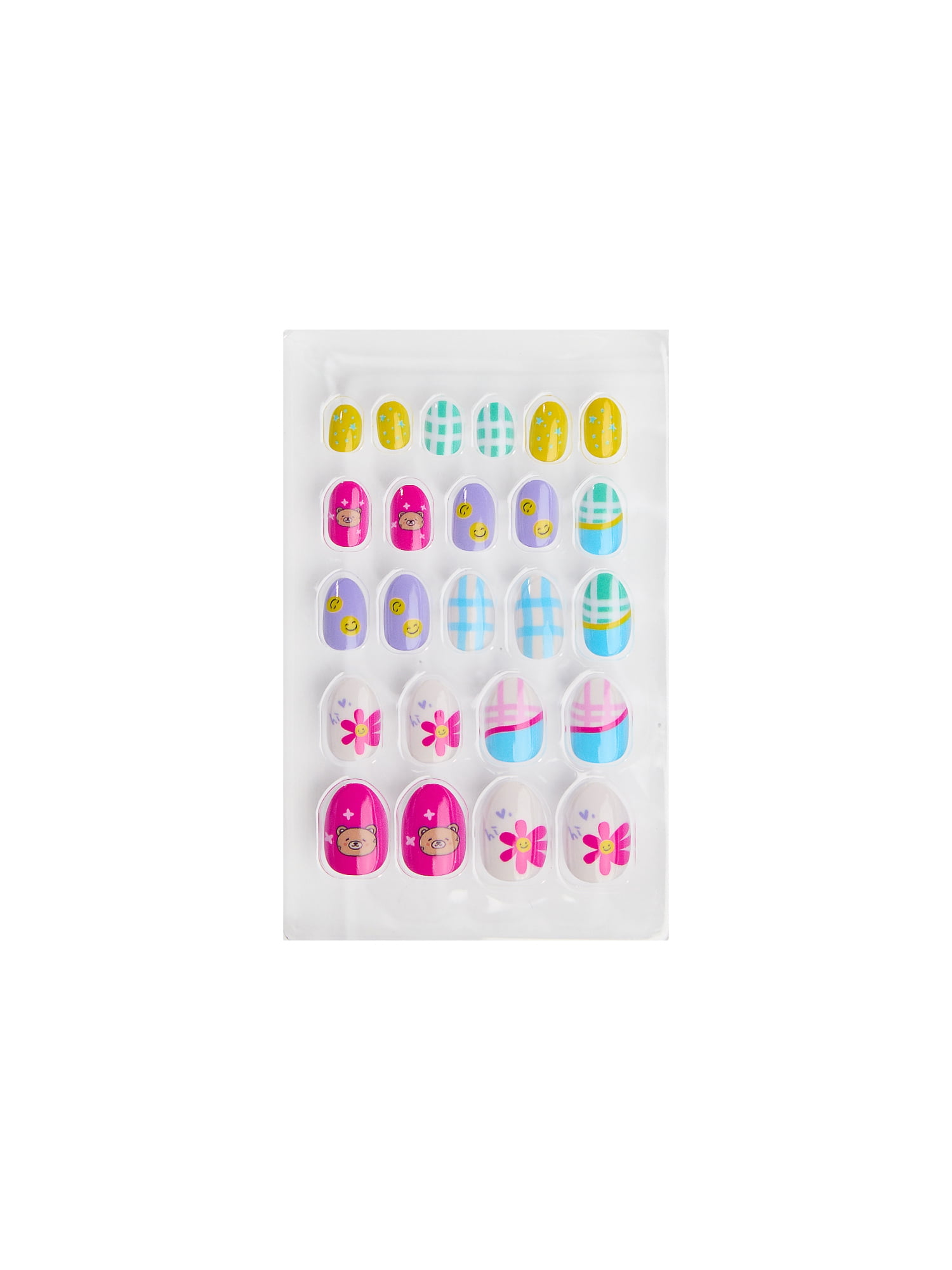 Claire's Smile Daisy Print Oval Shaped Press-on Nails, 24 Nails