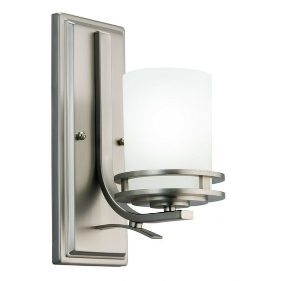 1 Light Mid-Century Modern Steel Wall Sconce with Umber Etched Cylinder Glass-12 inches H By 5 inches W-Brushed Nickel Finish Bailey Street Home