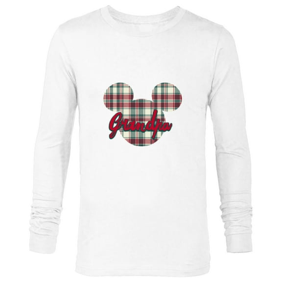 Disney Mickey Mouse Christmas Holiday Plaid for Grandpa - Long Sleeve T-Shirt for Men - Customized-White
