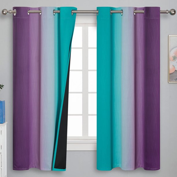 Cortinas Gradient Estelar Textiler en Verde Azulado y Púrpura 160x160cm 2 Paneles