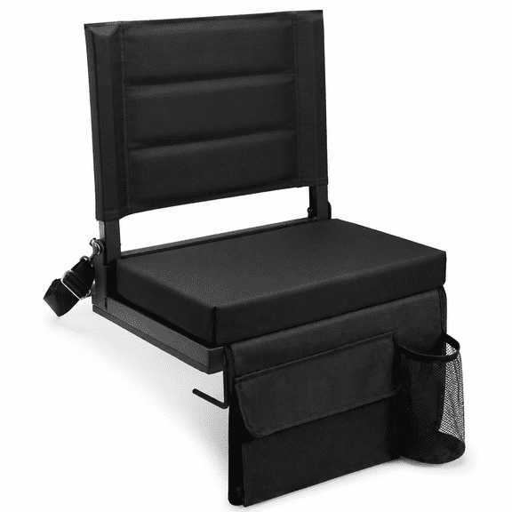 Black 1 Thick Padded Stadium Seat Cushion With Support For Bleachers And Outdoor Events