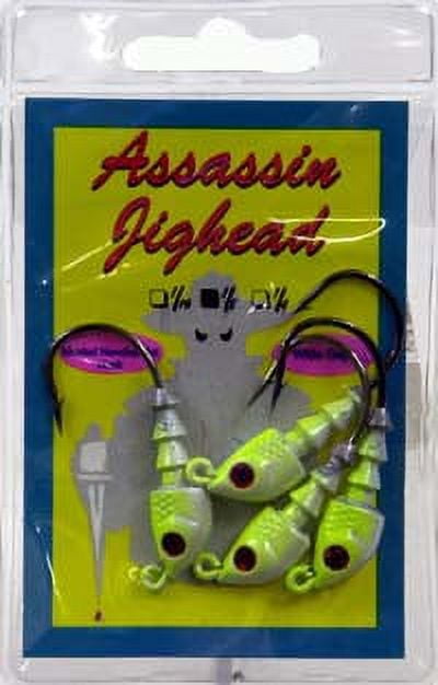 Bass Assassin JA Series Jighead 3/0 Hook Chartreuse Flash 1/8 Oz 4/Pk JA06005