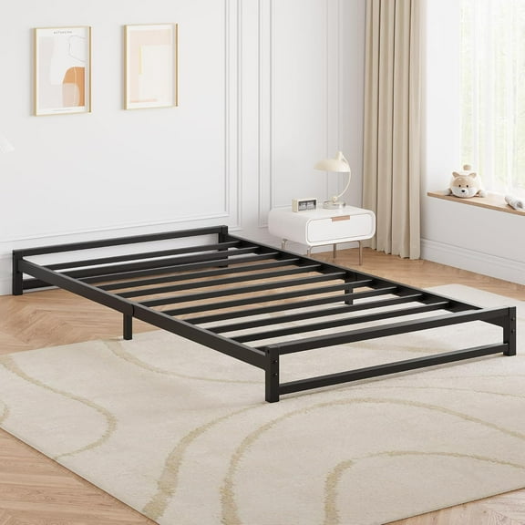 Homhougo 6 Inch Twin Bed, Metal Platform Bed Frame with Steel Slats Support, Mattress Foundation, Easy Assembly, No Box Spring Needed, Black