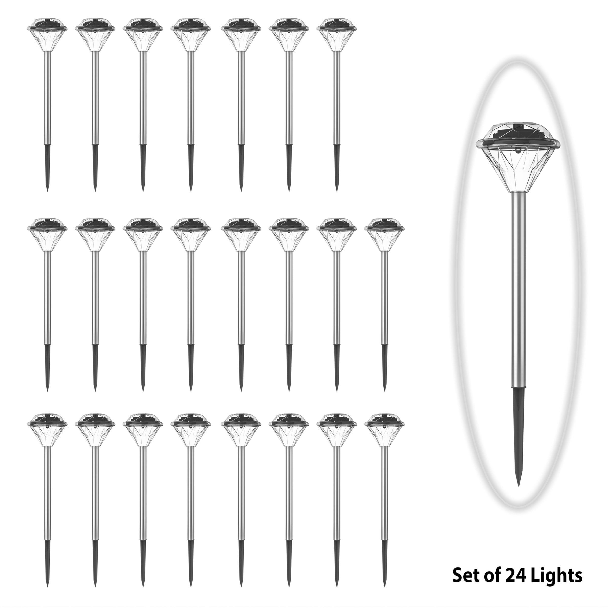 Pure Garden Solar Lights Outdoor Waterproof Garden Lights 24-Pack, Silver