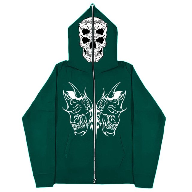Sudadera de calavera oscura Y2K europea y americana, sudaderas con capucha para hombres y mujeres, sudadera gótica para parejas Harajuku, sudadera de Cremallera larga de gran tamaño