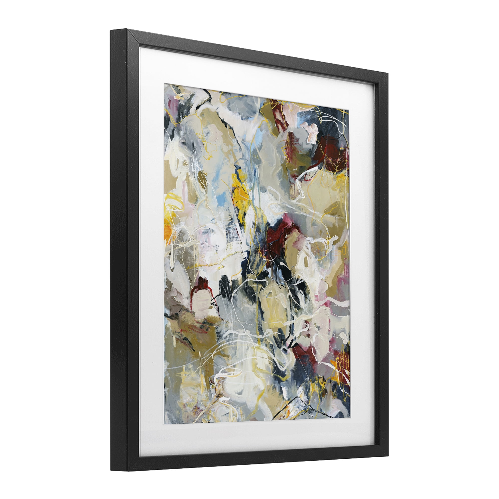 Energetic Frequency Abstract Black Framed Print Under Glass, design by Design Fabrikken