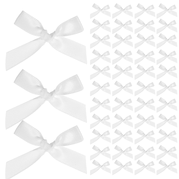 BESTYASH 200Pcs Tiny White Satin Ribbon Bows for Crafts Portable Bow Ornaments for Presents and Wedding Decor