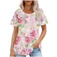 thumbnail image 2 of JTZGDY Tunic Tops for Women Dressy Casual Summer Floral Print Short Sleeve Crewneck Basic Ruched Pelated T-Shirts Loose Fit Cozy Ladies Blouse Multicolor#14 M, 2 of 7
