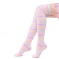 thumbnail image 3 of Littleforbig Women Cute Coral Fleece Thigh High Long Striped Socks 2 Pairs, 3 of 5