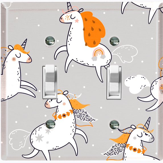 Metal Light Switch Plate Cover Magical Orange Rainbow Unicorn UNI009