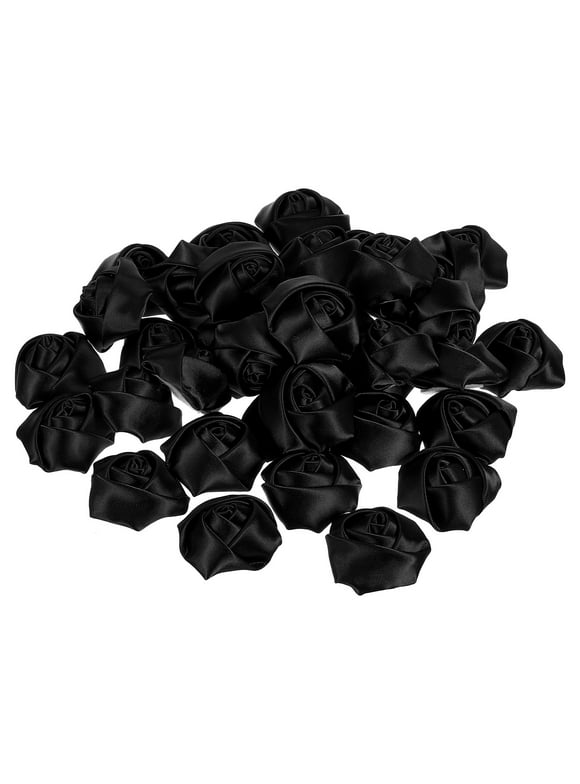 Uxcell Artificial Flowers Roses Heads Satin Ribbon Roses Fake Flowers Fabric Flowers Black 20 Pack