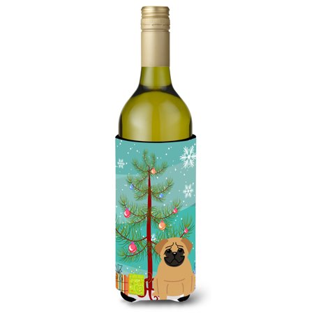 

Carolines Treasures BB4132LITERK Merry Christmas Tree Pug Brown Wine Bottle Beverge Insulator Hugger Wine Bottle