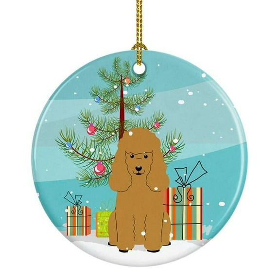 Merry Christmas Tree Poodle Tan Ceramic Ornament