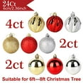 thumbnail image 2 of OurWarm 24pcs 2.36" Assorted Christmas Ball Ornaments Shatterproof Christmas Decorations Tree Balls for Holiday Xmas Tree Decorations, Tree Ornaments Hooks Included (Gold/Red/Silver), 2 of 7