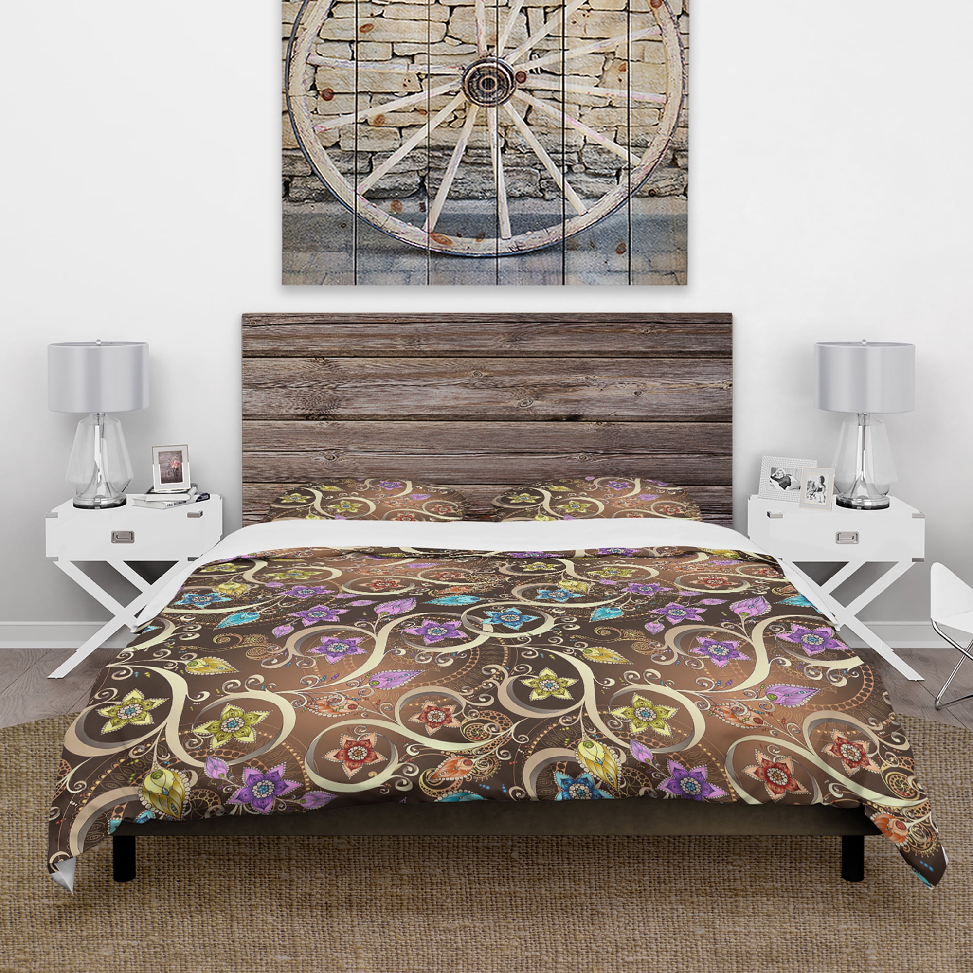 Designart 'Ornamented Colored Pattern with Flowers and Paisley' Floral Duvet Cover Set