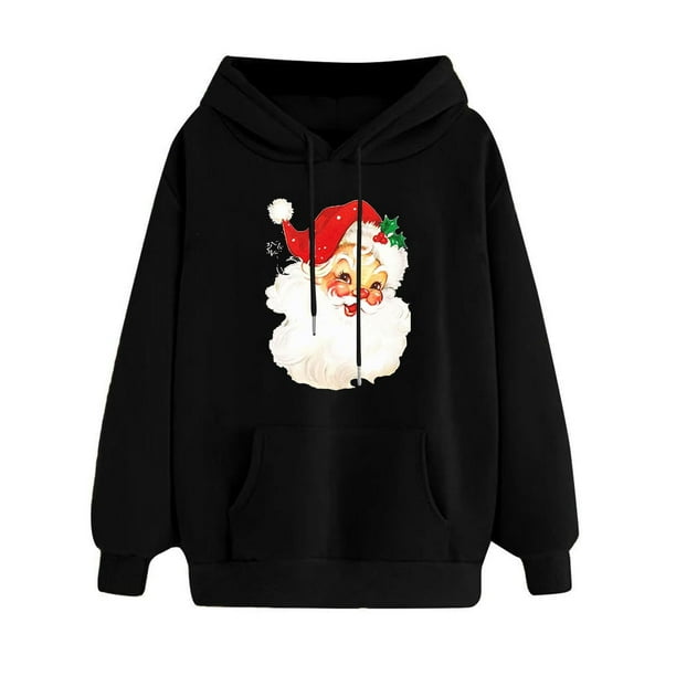 WILLBEST Sudadera Deportiva para Mujer Sudadera Navideña con Capucha Sudadera Informal de Manga Larga con Estampado Navideño Grande