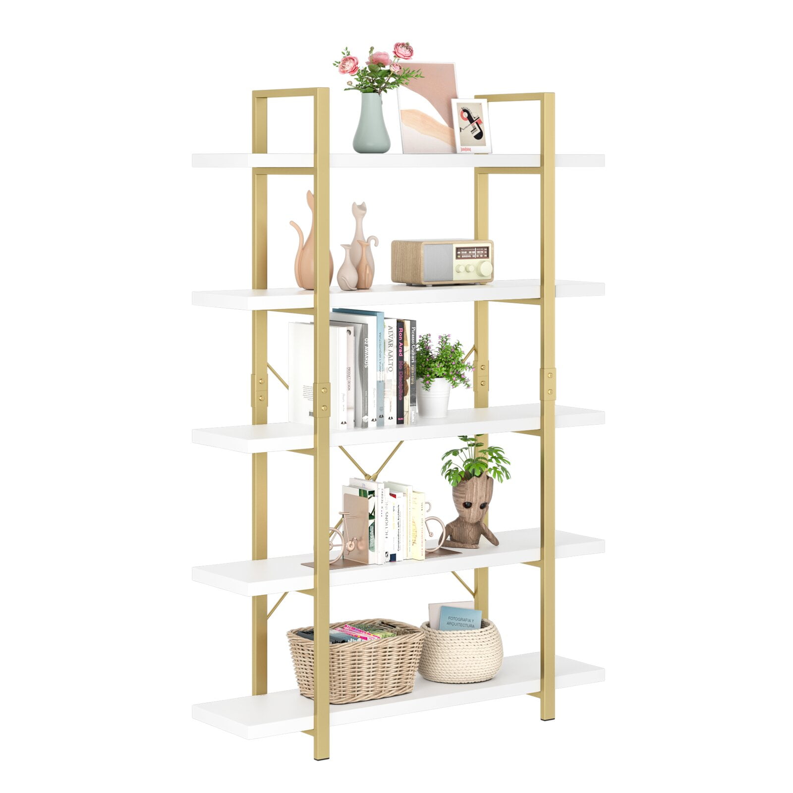 Buy Homfa White Book Shelves and Bookcase, Steel Etagere Bookcase, 5