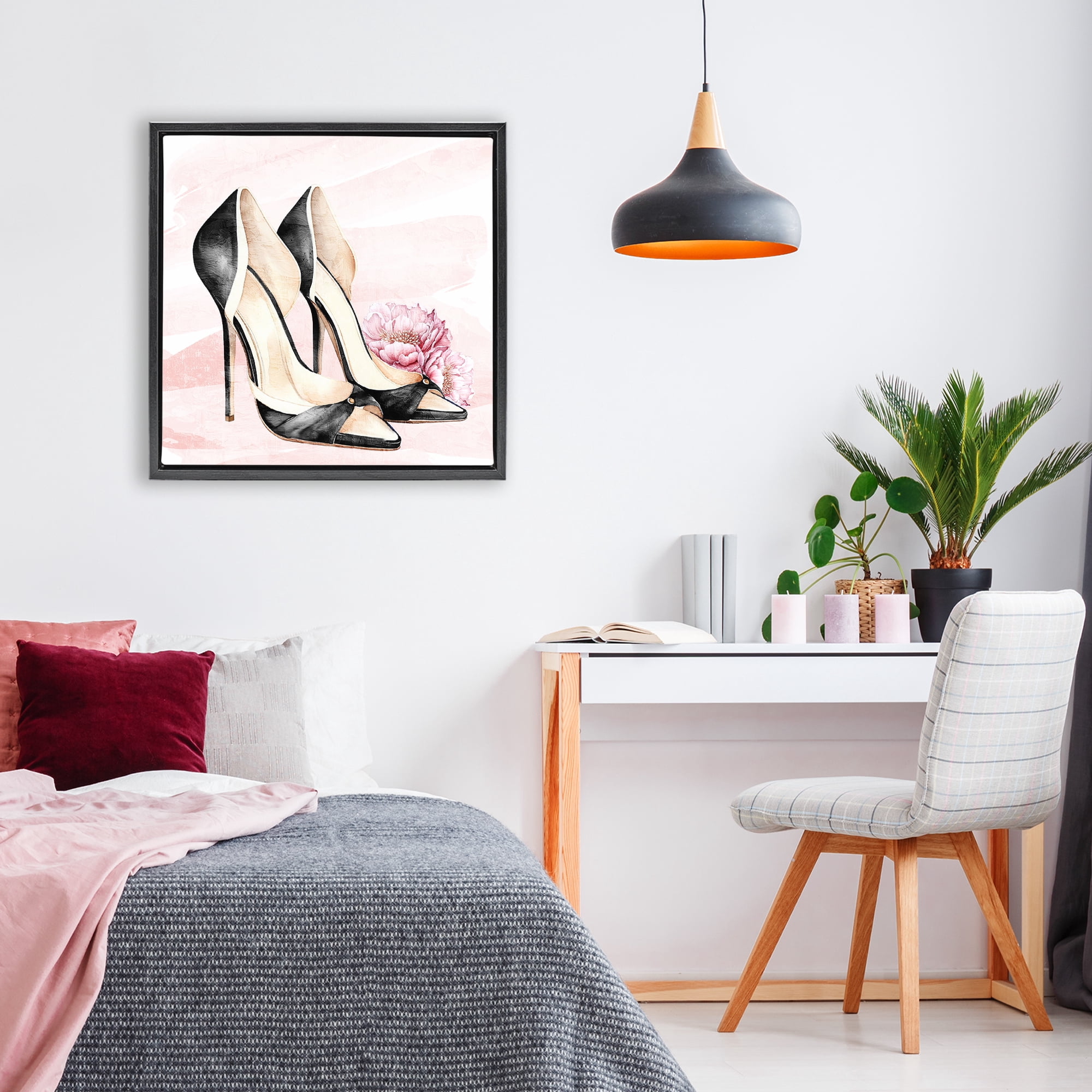 Stupell Industries Blush Glam Time Shoes Black Framed Floater Canvas Wall Art, design by Kim Allen