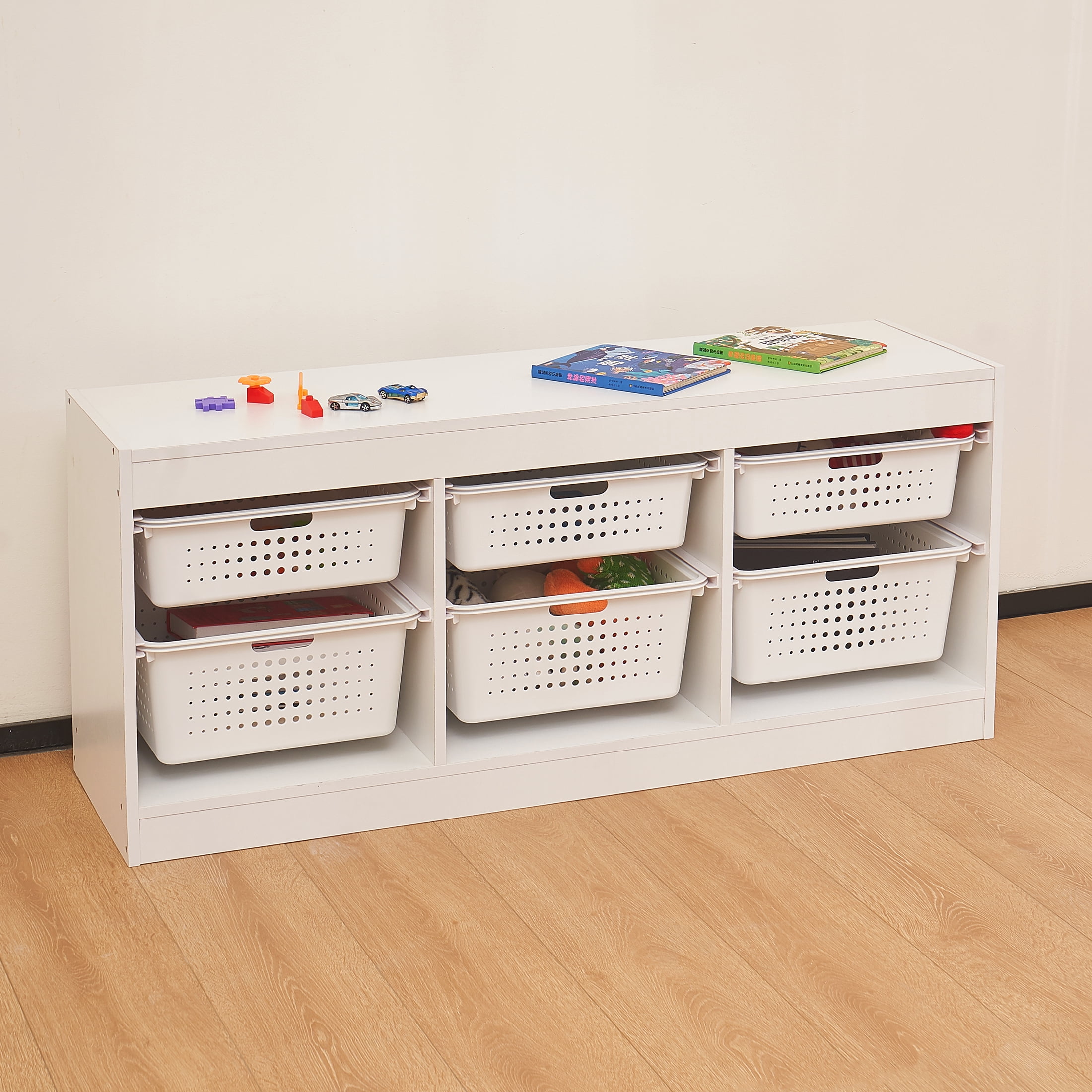Your Zone Kids Horizontal Sliding Bin Organizer with 6 Storage Bins, White