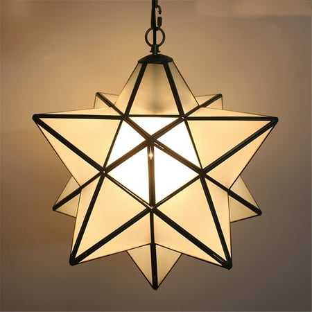 Antique Moravian Star Pendant Light Metal Glass Shade Lamp Ceiling
