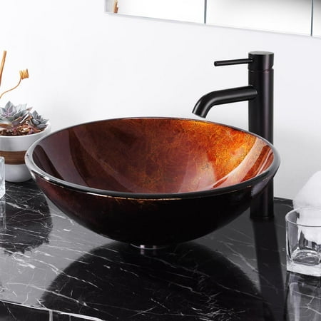 Aquaterior Tempered Glass Round Vessel Sink Pattern Above Counter Bathroom Lavatory Vanity Hotel Bowl