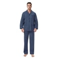 thumbnail image 1 of Apparonia Conjunto de Pijamas para Hombre de Algodón con Cuello con Muesca Pijamas para Hombre de Manga Larga Ropa de Dormir para Hombre con Bolsillos y Frente Fly Rayas Azules Delgadas L, 1 of 7