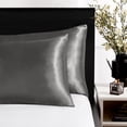 thumbnail image 2 of Deconovo Juego de 2 fundas de almohada de satén estándar para cabello y piel, gris carbón, cierre tipo sobre, fundas de almohada de seda suave y antideslizante., 2 of 8