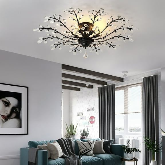 Vintage Crystal Pendant Lamp Chandelier Flower Ceiling Light Fixture Bedroom Suitable for Living Rooms, Dining Rooms, Children's Rooms,etc